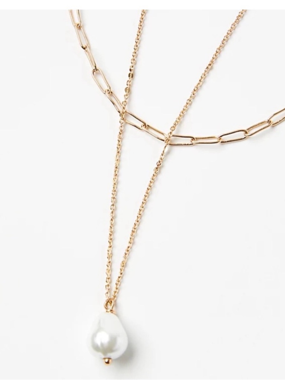 LOFT Gold Layered Necklace with White Pearl Drop